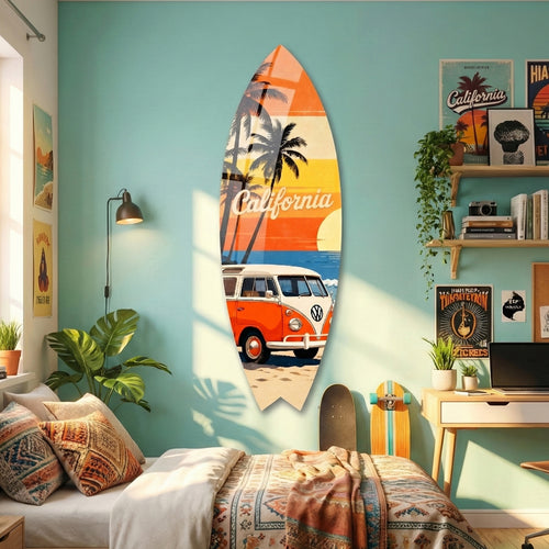 California ve Vosvos Temalı Dekoratif Sörf Tahtası
